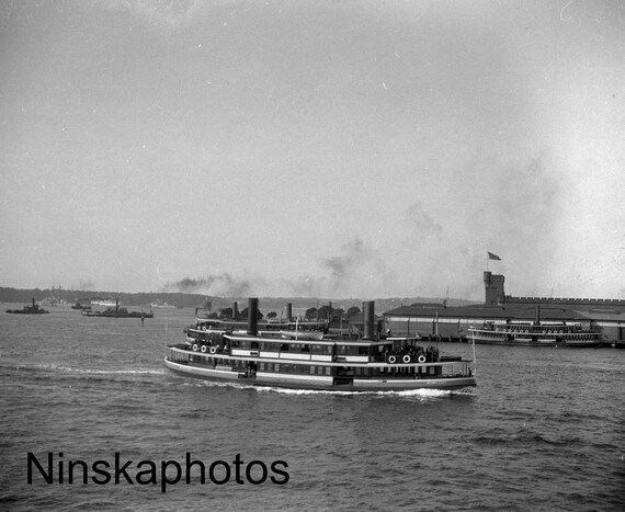Ferry Boat at Parsley Bay, Sydney Harbour, Australia by J. Dearden Holmes, 1920s antique photo reprint, Vintage Photography