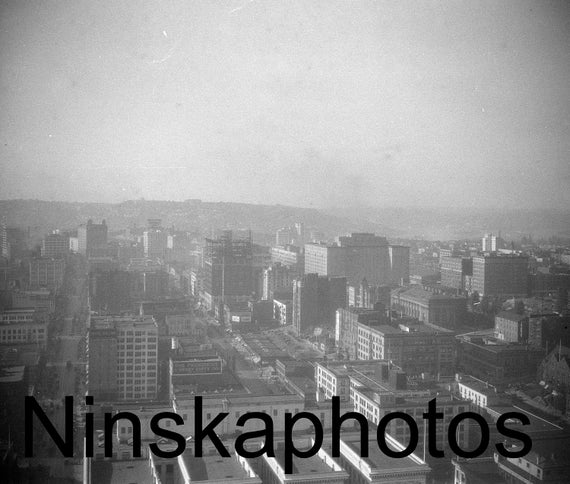Seattle Birds eye view from the L.C. Smith Building (Smith Tower), Seattle, Washington, United States, 1920s antique photo reprint