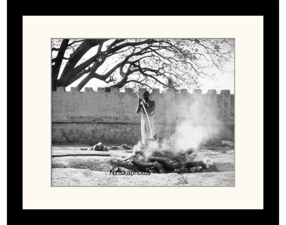 Burning Ghat near Kalighat Temple, Calcutta (Kolkata) India Vintage Photo Reproduction by James Dearden Holmes - Historical Photography