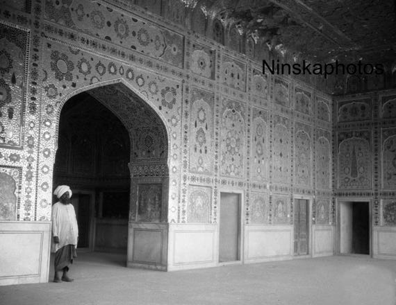 Hall of Mirrors, Fort in Lahore by J. Dearden Holmes, 1920s antique photo reprint, India, Pakistan