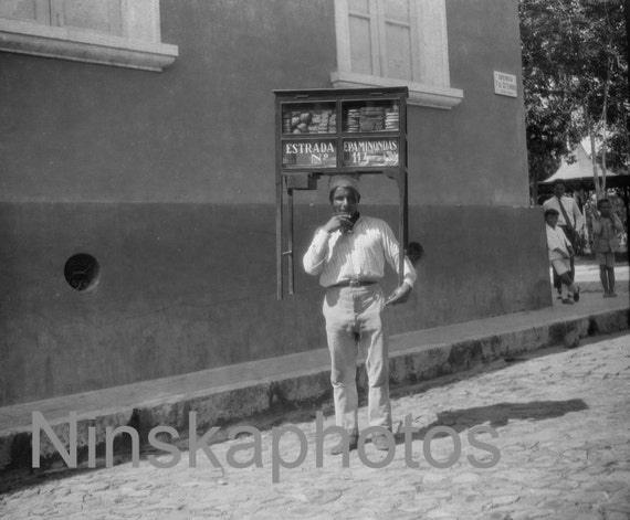 Street Vendor in Manaos, Brazil by J. Dearden Holmes, 1920s antique photo reprint