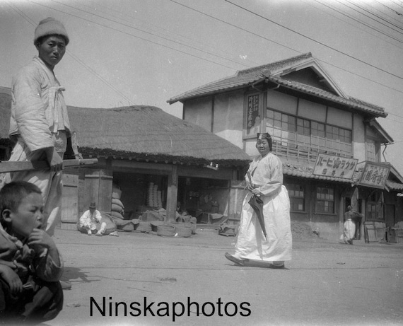 Seoul Locals - Street Scene - Korea - South Korea - 1925 - Fine Art Antique Photo Print - BNW - Vintage Photo - Photography