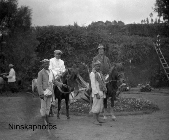 Group on Donkeys (photographer in photo) nr Volcano - Java, Indonesia - 1925 - Fine Art Antique Photo Print - BNW - Vintage Photo - 3131