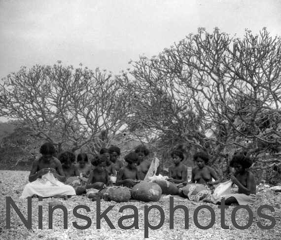 1920s Papua New Guinea, A Mission class - Lace-Making, antique photo reprint, wall decor, home decor, black and white photography
