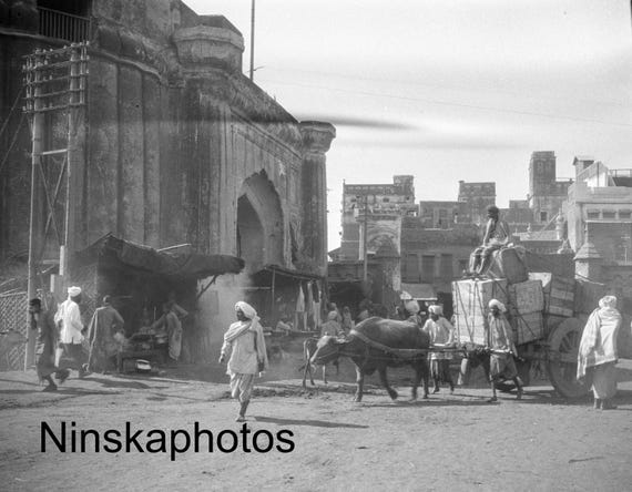 Street Scene in Amritsar, Punjab by J. Dearden Holmes, 1920s antique photo reprint, India,
