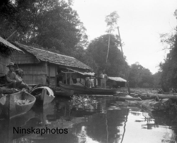 River Expedition on the Barito River, Koeala Lotek, Borneo, Indonesia - 1925 - Fine Art Antique Photo Print - Vintage Photo