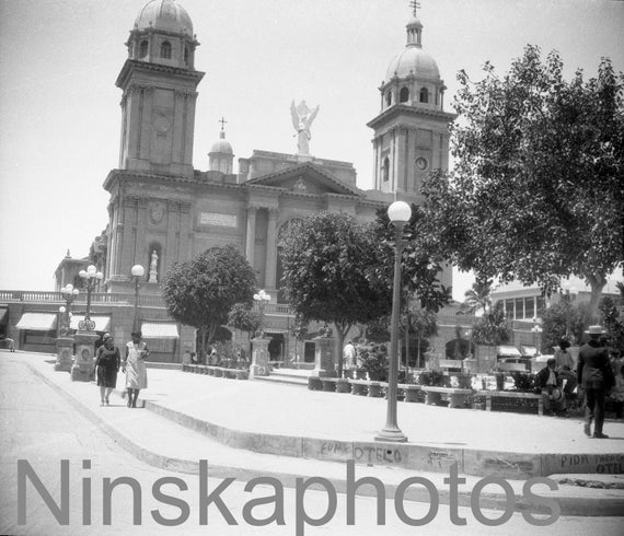 Santiago de Cuba, The Cathedral and Plaza, Cuba, 1920s antique photo reprint, black and white photography, photo art, wall art, wall decor