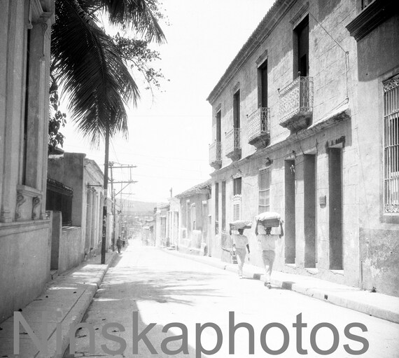 Santiago de Cuba, Street Scene, Cuba, 1920s antique photo reprint, black and white photography, photo art, wall art, wall decor