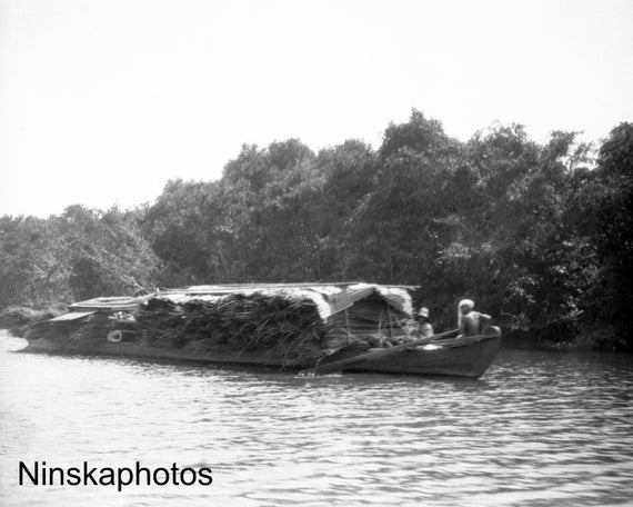 River Boat on the way to Mandomai, Kalimantan, Borneo, Indonesia - 1925 - Fine Art Antique Photo Print - Vintage Photo - 2988