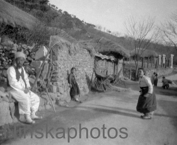 Korean Village Scene, Korea, 1920s antique photo reprint, vintage photo, art photo, Korean History, Home Decor, Wall Decor