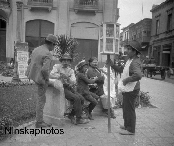 Street Seller and Group of Locals in Lima, Peru 1927 - Fine Art Antique Photo Print - Vintage Photo - 8374