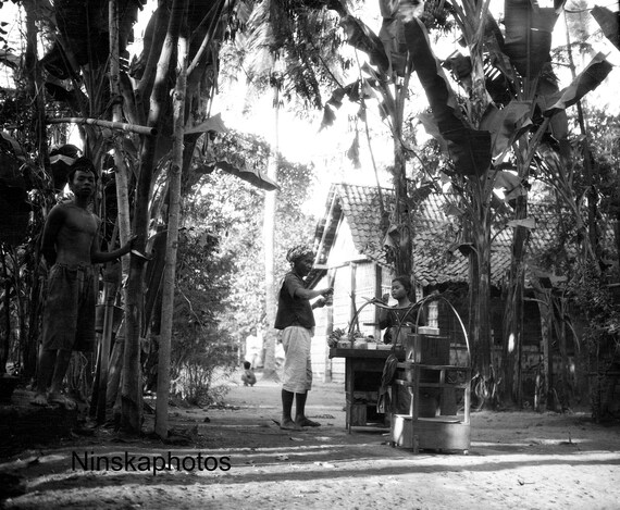 Village Scene and Locals near Yogyakarta - Java, Indonesia - 1925 - Fine Art Antique Photo Print - BNW - Vintage Photo - 3216