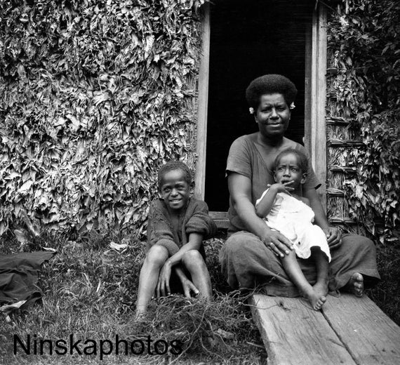 Woman and Children in Suva, Fiji, 1920s antique photo reprint, wall decor, home decor, black and white photography, Pacific Islands