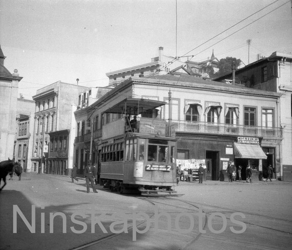 Double-Decker Tram, Valparaiso, Chile by J. Dearden Holmes, 1920s antique photo reprint, Street Car - Available Framed