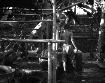 Yogyakarta - Indonesia - Man washing at a Water Tank - 1925 - Fine Art Antique Photo Print - BNW - Vintage Photo - Photography