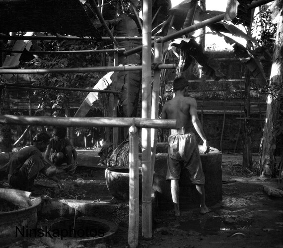 Yogyakarta - Indonesia - Man washing at a Water Tank - 1925 - Fine Art Antique Photo Print - BNW - Vintage Photo - Photography
