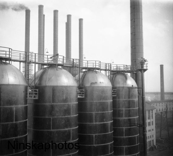 1926 Ford Factory, Fordson Plant - Blast Furnace and Cupolas, Detroit, Michigan by James Dearden Holmes Antique Photo Reprint, Automobile