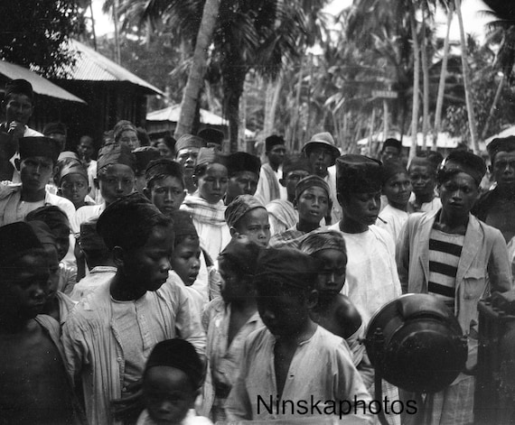 A Village Crowd in Rural Sumatra, Indonesia - 1925 - Fine Art Antique Photo Print - Vintage Photo
