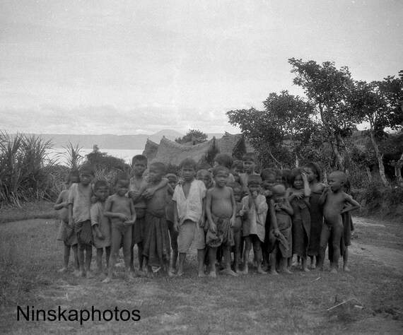 Group of Children in Fishing Village near Lake Toba - Sumatra, Indonesia - 1925 - Fine Art Antique Photo Print - Vintage Photo