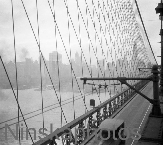 View of Manhattan from Brooklyn Bridge, New York City, NYC by J. Dearden Holmes 1920s antique photo reprint - Vintage Photo - Photo Art
