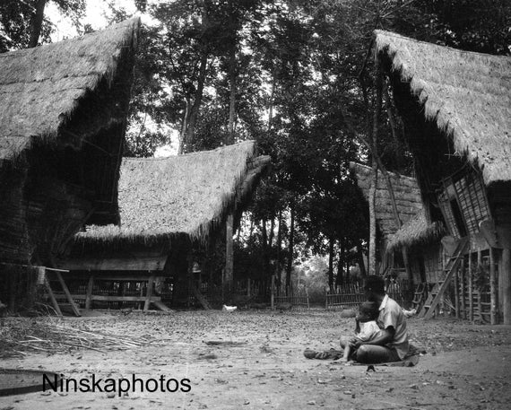 Balige, Sumatra - Man and Child - Batak Houses - Batak Culture - Indonesia - 1925 - Fine Art Antique Photo Print - Vintage Photo