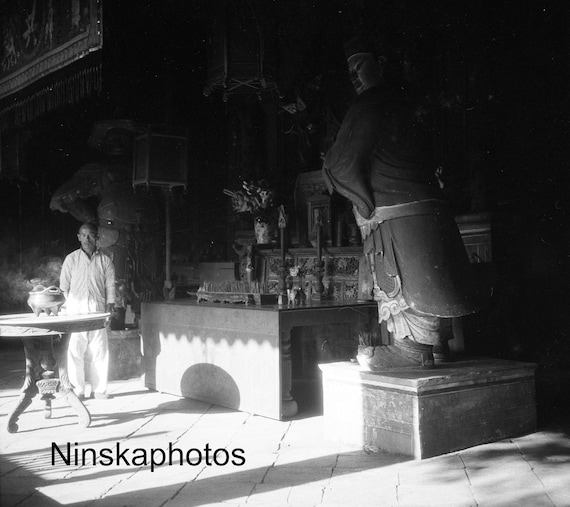 1920s Chinese Joss House (The Altar), Bhamo, Burma, Myanmar Antique Photo Reproduction - Vintage Photography - Black and White