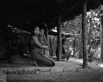 Woman and Child in Yogyakarta - Indonesia - 1925 - Fine Art Antique Photo Print - BNW - Vintage Photo - Photography