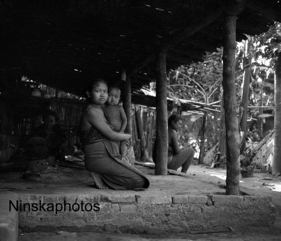 Woman and Child in Yogyakarta - Indonesia - 1925 - Fine Art Antique Photo Print - BNW - Vintage Photo - Photography