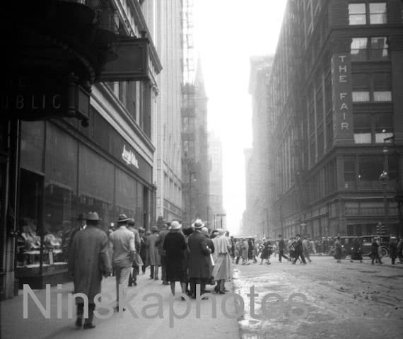 Chicago Street Scene, Adams Street, Chicago, Illinois 1926, United States, 1920s antique photo reprint, Monochrome Wall Decor