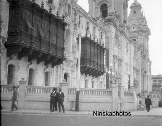 Men Outside The Bishop's Palace, Lima, Peru, 1920s antique photo reprint, Street Photography, Available Framed