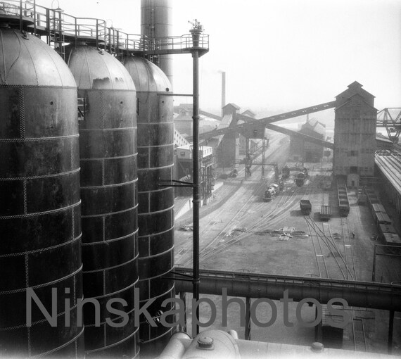 Fordson Plant - View from Blast Furnace Cupolas, Ford Factory, Highland Park, Detroit, Michigan, United States, 1920s antique photo reprint
