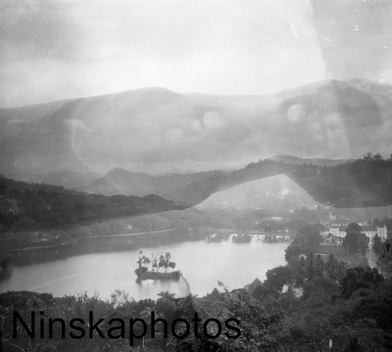 1920s Kandy, Ceylon, Sri Lanka, Lake Landscape by J. Dearden Holmes, 1920s antique photo reprint, Vintage Photography, Black and White