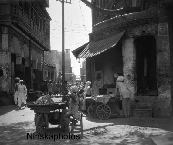 Street Scene in Amritsar, Punjab by J. Dearden Holmes, 1920s antique photo reprint, India,