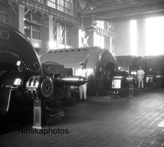 1926 Ford Factory, Power House Battery of Turbo Generators, Detroit, Michigan by James Dearden Holmes Antique Photo Reprint, Automobile