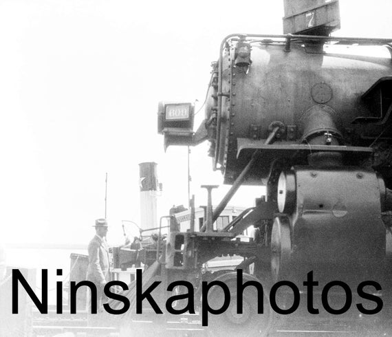 Locomotive on Ferry, en route from New Orleans to San Antonio, Texas, Louisiana, United States, 1920s antique photo reprint, Americana