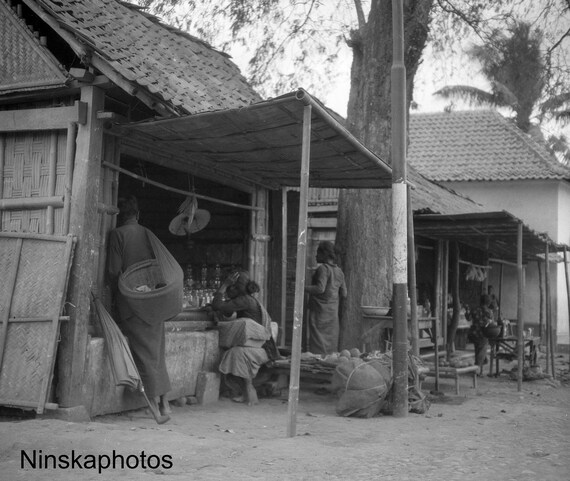 Village Store - Street Scene near Yogyakarta - Java, Indonesia - 1925 - Fine Art Antique Photo Print - BNW - Vintage Photo - 3189
