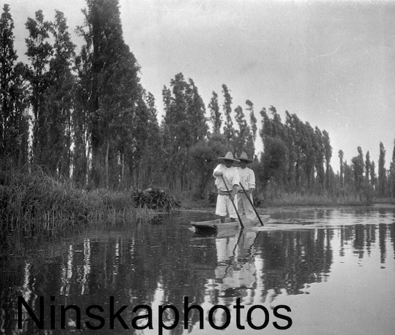Mexico City, Xochimilco, On the Canal, 1920s antique photo reprint, Local History, Vintage Photo, Mexico, Photo History