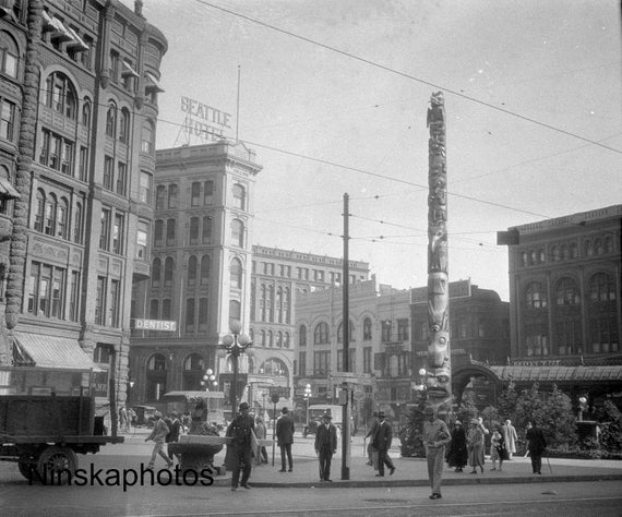Seattle, Washington - Historic Totem Pole, Pioneer Square - United States 1926 - Fine Art Antique Photo Print - Vintage Photo - 6254