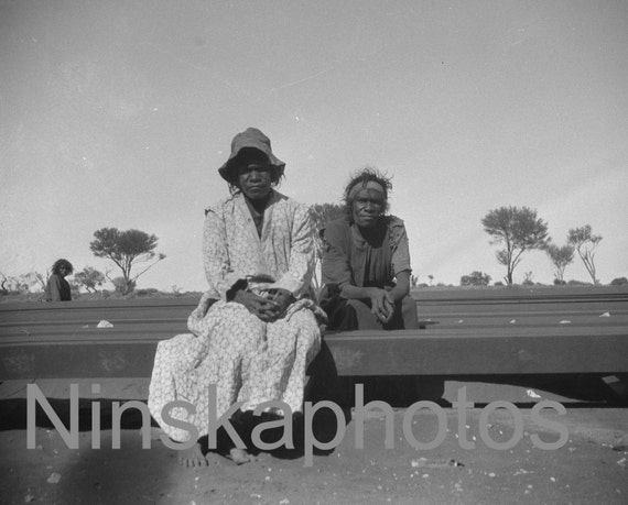 Aboriginal Couple near Barton Station on the Trans-Continental Railway, South Australia by J. Dearden Holmes, 1920s antique photo reprint
