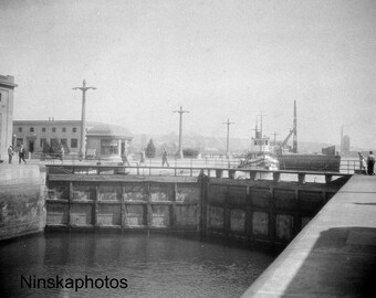 Seattle, Washington - Government Locks at Ballard - Ballard Locks - United States 1926 - Fine Art Antique Photo Print - Vintage Photo - 6237