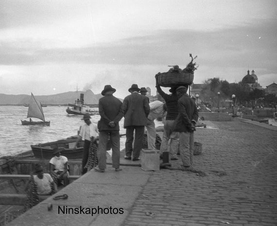 Rio de Janeiro - Food Deliveries by Boat at the Quay, Brazil 1927 - Fine Art Antique Photo Print - Vintage Photo - 8780