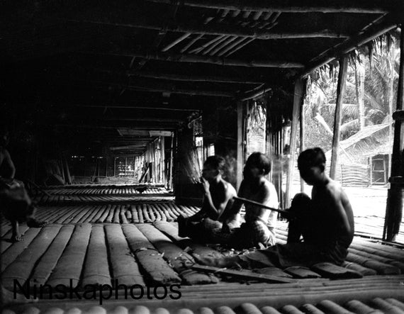 Kuching, Sarawak - In a Dayak Village, Borneo, Malaysia by J. Dearden Holmes, 1920s antique photo reprint