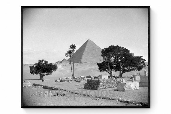 Great Pyramid and Cemetery, Cairo, Egypt by J. Dearden Holmes, 1920s antique photo reprint