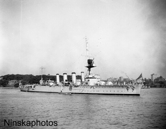 Australian Gunboat in Parsley Bay, Sydney Harbour, Australia by J. Dearden Holmes, 1920s antique photo reprint, Vintage Photography