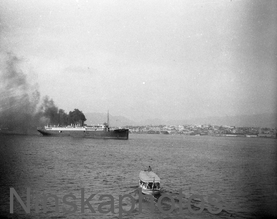 Santiago de Cuba, View from the Sea, Cuba, 1920s antique photo reprint, black and white photography, photo art, wall art, wall decor