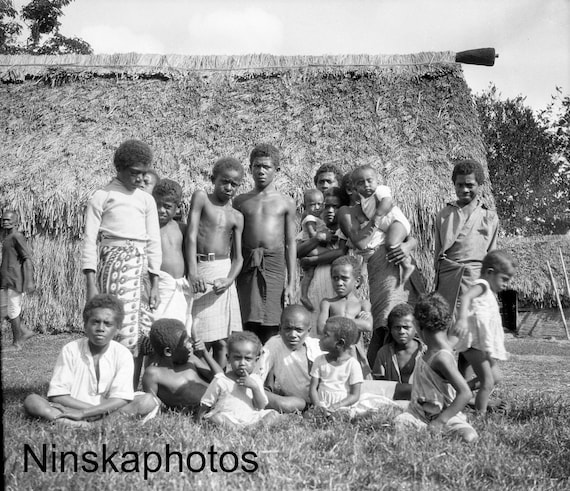 Group of Children in Suva, Fiji, 1920s antique photo reprint, wall decor, home decor, black and white photography, Pacific Islands