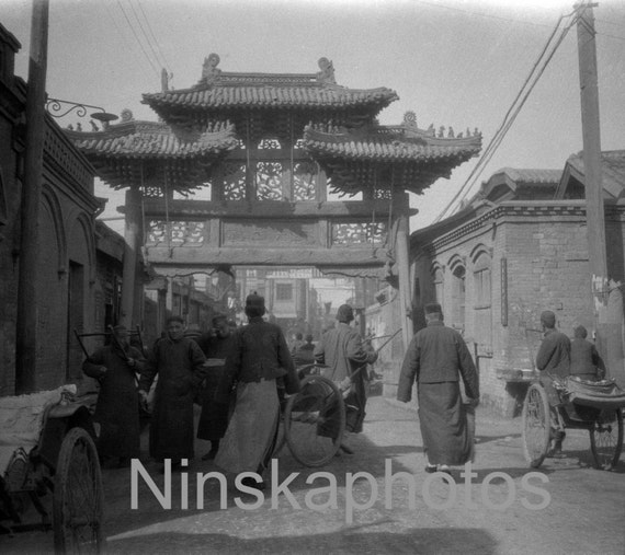 Street Scene in Tientsin (Tianjin), China, 1920s antique photo reprint
