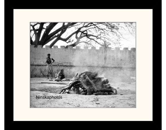 Burning Ghat near Kalighat Temple, Calcutta (Kolkata) India Vintage Photo Reproduction by James Dearden Holmes - Historical Photography
