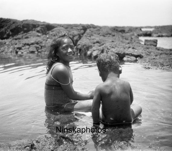 1920s Hawaiian Children Bathing in Keaukaha, Hilo, Hawaii 1920s Antique Photo Reproduction - Vintage Photography