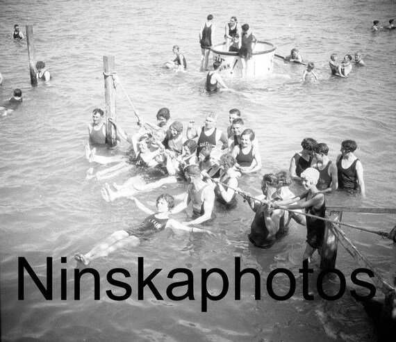 1920s Salt Lake City, Swimming in the Salt Lake, Saltair, Utah, United States, 1920s antique photo reprint - Vintage Swimmer Photo